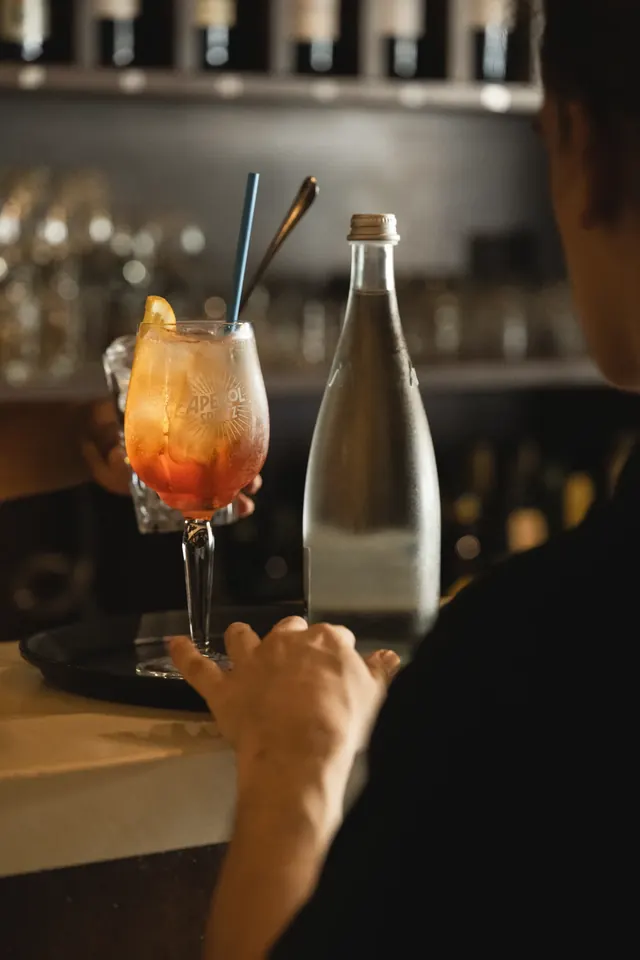 Aperol spritz served at the bar